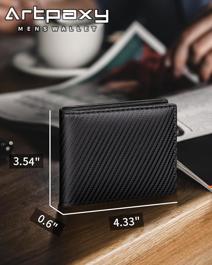 Artpaxy Mens Wallet Genuine Leather Bifold RFID Blocking Wallet for Men with 1 ID Window 13 Card Holders 2 cash pockets 1 Gift Box
