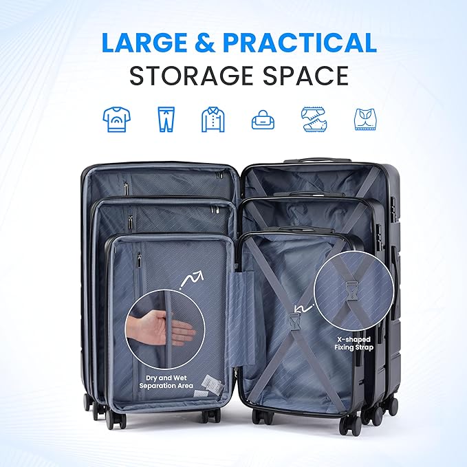 Simple Deluxe 20 Inch Hardside Carry On Luggage, Suitcase with Double Spinner Wheels & TSA Lock, Hard Shell Suitcase, Expandable Rolling Lightweight Luggage, Black