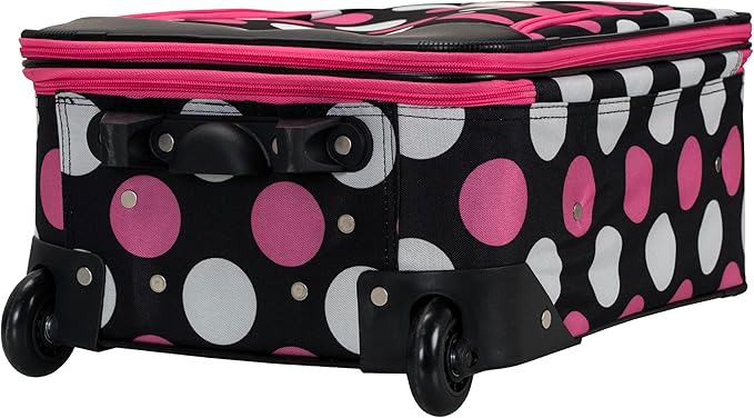 Rockland Fashion Softside Upright Luggage Set,Expandable, Multi/Pink Dot, 2-Piece (14/19)
