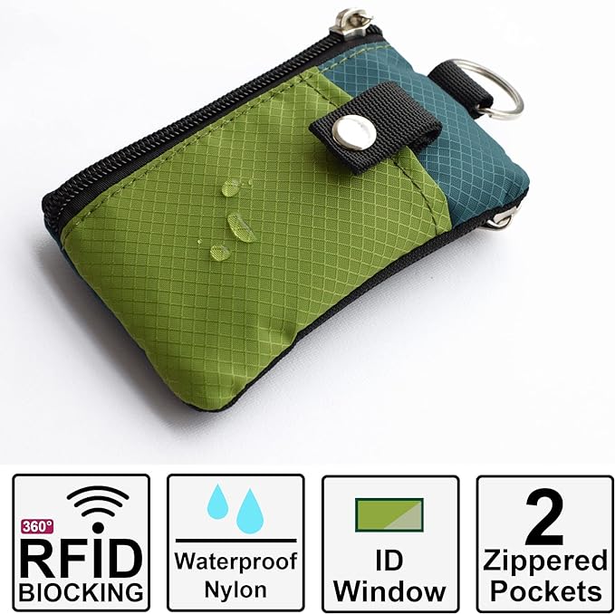 CHENSPRX Minimalist RFID Blocking Small Wallet with ID Window,WaterResistant Zip Id Case Wallet with Lanyard Keychain for Cards,Cash,Travel,Women,Men