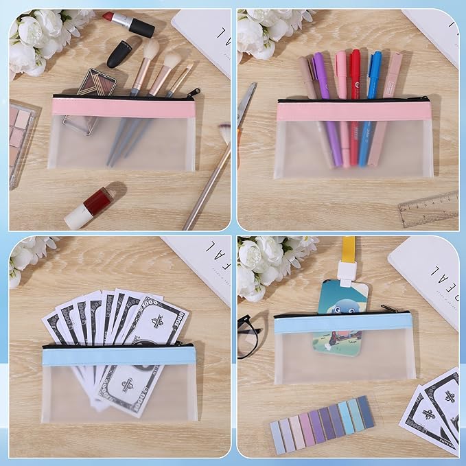 2 Pieces Money Bags with Zipper, Money Envelopes 7.8×3.9 Inch, 2 Colors Money Pouch Clear Bank Deposit Cash Bag for Multi-Purpose Check Wallet Collectors