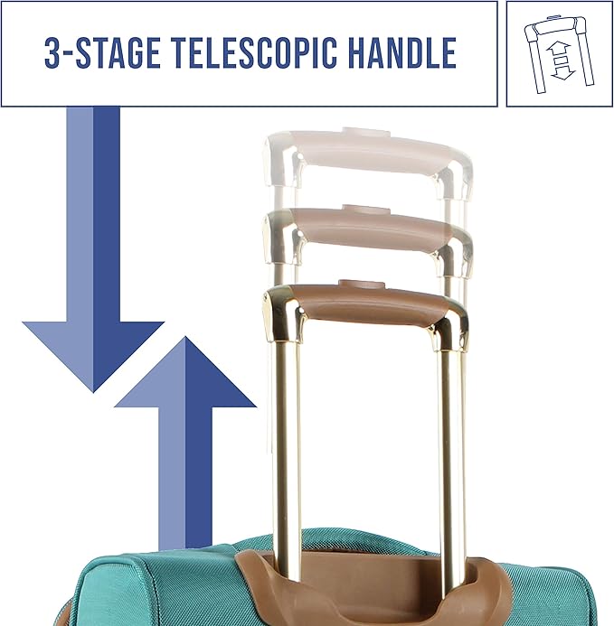 Steve Madden Designer-Gepckkollektion Leichter Softside-Koffer fr Damen und Herren strapazierfhige 50,8 cm groe Tragetasche mit 4 rollenden Spinner-Rdern, Harlo Teal Blue, 20in, Carry on Bag With