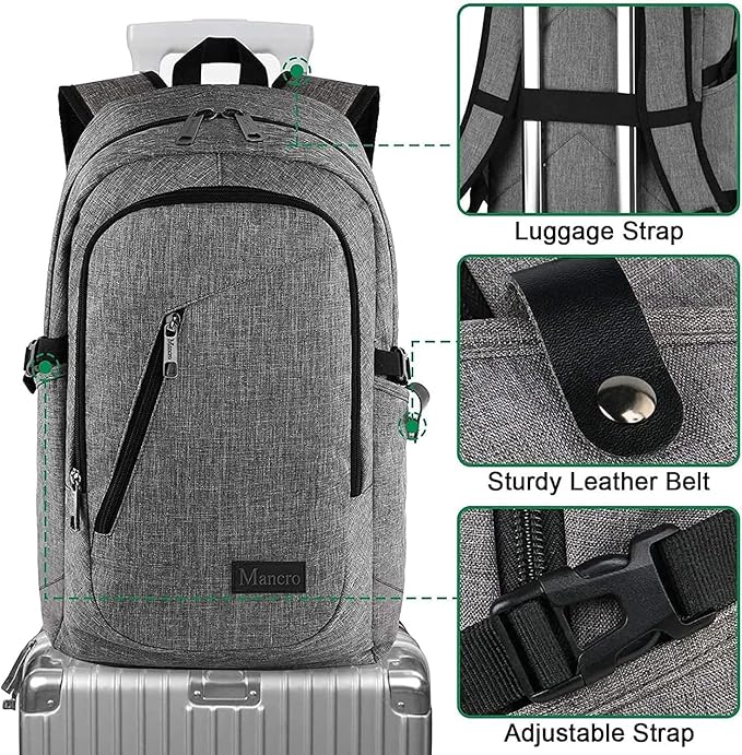 Mancro 17.3 Inch Business Laptop Backpack Large Travel Backpack Lightweight Anti-Theft Laptop Backpack for Men & Women