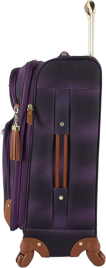 Steve Madden Designer-Gepckkollektion Leichter Softside-Koffer fr Damen und Herren strapazierfhige 50,8 cm groe Tragetasche mit 4 rollenden Spinner-Rdern, Shadow Purple, 20in, Carry on Bag With
