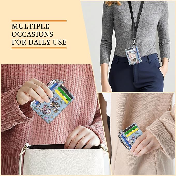 Hancynir Slim Wallet Women Credit Card Holder Boho RFID Blocking Small Cute Card Wallets Mini Front Pocket PU Leather Card Case Thin Travel Zipper Coin Cash Ladies Female Wallet Gifts