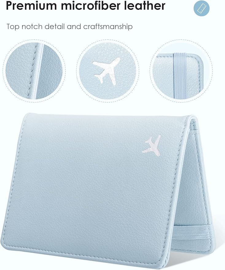 Mymazn Blue Passport Holder Women Passort Travel Wallet Vaccine Card Organizer Passport Case with Vaccination Card Holder with RFID Blocking Clear Pocket for Picture (blue)