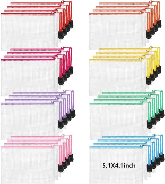 Jetec 32 Pcs Mesh Zipper Bags Toy Storage Bikini Organizer Bag Bolsas Para Guardar Trajes De Bano Waterproof Zipper Reusable Pouch Puzzle Multipurpose for Storage Office(Stylish Color,5.1 x 4.1 Inch)