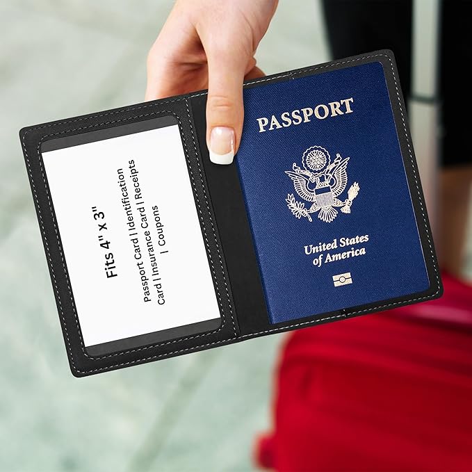 Ciana Passport Holder for Travel – PU Leather Passport Cover and Card Holder for Men & Women – Slim Passport Holder with Card Protector Slot, Travel Must Haves (Black)