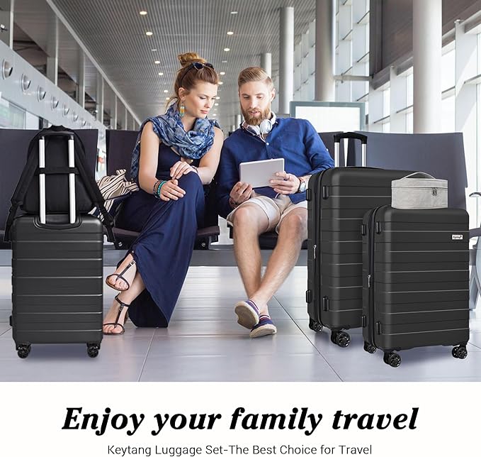 Zebra Luggage Sets 5 Piece, Lightweight Hardside Business Travel Suitcase Set with TSA Lock, Bonus Travel Backpack & Makeup Bag, 20/24/28 inch,Black