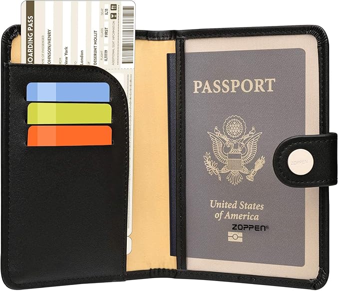 ZOPPEN Passport Holder Women Men, Passport Cover Travel Wallet Rfid Blocking Passport Wallet Cover Case Travel Essentials Document Organizer, Black