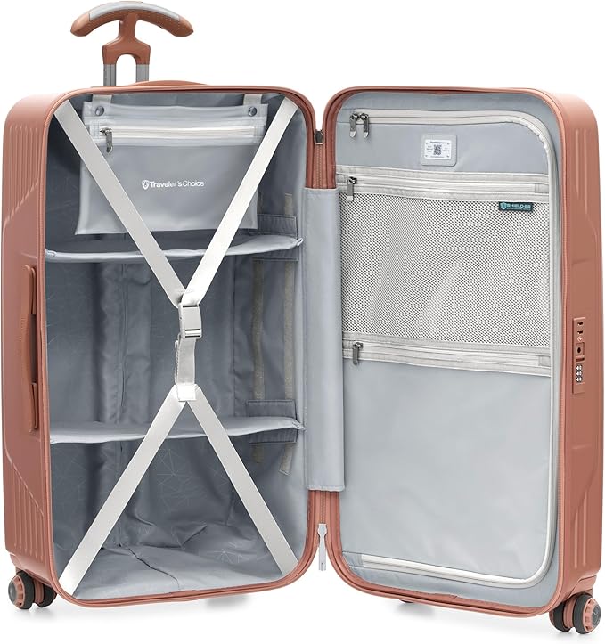 Traveler's Choice Ultimax II Polycarbonate Hardside Luggage with Spinner Wheels, Rose Pink, 28-Inch Medium Trunk