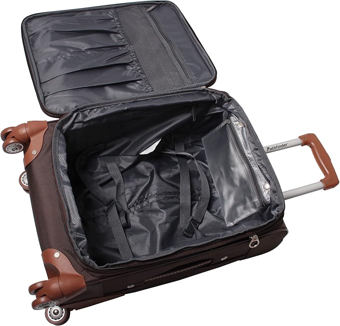 Pathfinder Luggage Sets with Spinner Wheels, Softside Expandable 20" 24" 28" Suitcase Carry-On 15 Inch Tote Bag