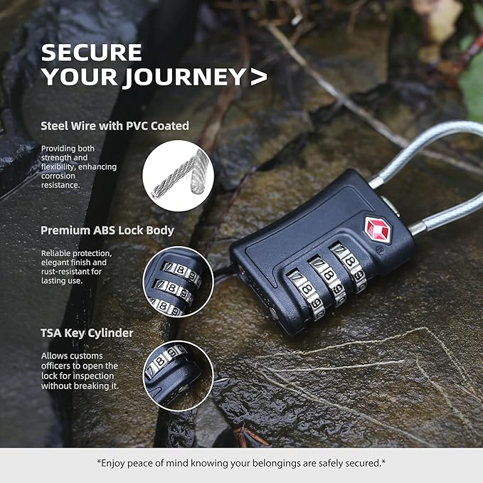 Suitcase Locks TSA Approved, 3 Digit Combination Padlock, TSA Locks for Luggage, Combo Padlock with Code, for Backpack, Gym Locker, Guitar Gun Case, Bag Zipper, Ammo Can, Tool Box (Black)