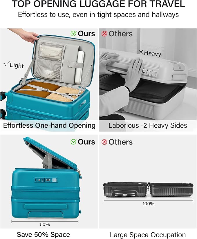 Hanke 28 Inch Expandable Checked Luggage with Cup Holder and Charger Port, Top Opening Hard Shell Large Suitcases with Wheel, Big Travel Rolling Suitcase Trunk Luggage with Lock,Caribbean Blue
