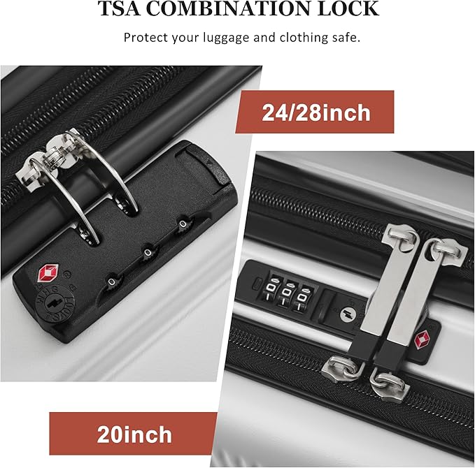 Merax Luggage Sets 5 Piece with Half-opening, Hardside 20" Carry On Suitcase Set with USB Port,Lightweight Travel 24" 28" Luggage with Bags TSA Locks Double Spinner Wheels,Silver