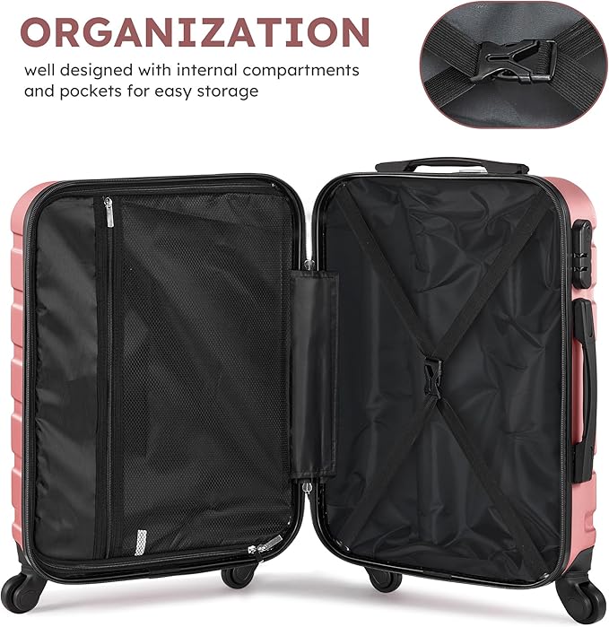 Suitour 4 Piece Luggage Sets, Hard Shell Suitcase Set with Spinner Wheels 16 20 24 28inch Travel Sets(Rose Gold)