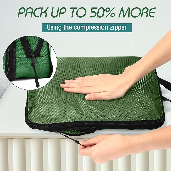 5 Pack Compression Packing Cubes for Travel Space Saving Cubes Luggage Organizer for Suitcase(Green,Mixed)