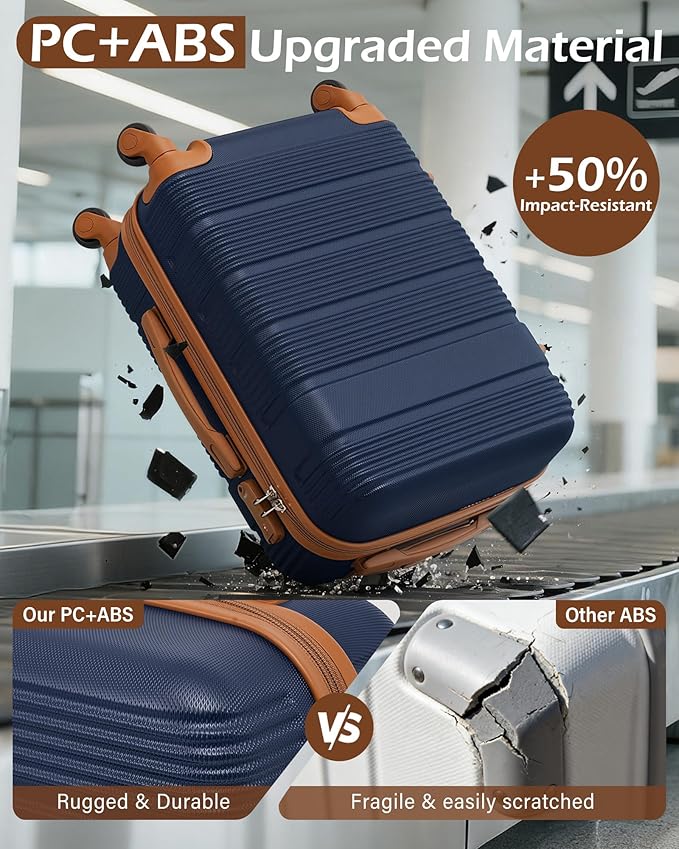 LONG VACATION 3 Piece Carry On Luggage 20 Inch Carryon Suitcase with Spinner Wheels, ABS+PC Hardshell Suitcase set with TSA Lock & YKK Zipper
