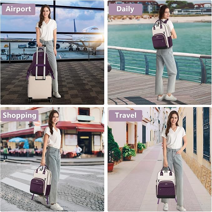 Laptop Backpack for Women Work Bag - 15.6 inch Travel Backpack Purse with USB Charger College Bookbag Waterproof Cute Casual Daypack Fashion Business Computer Backpacks for Teacher Nurse Dark Purple