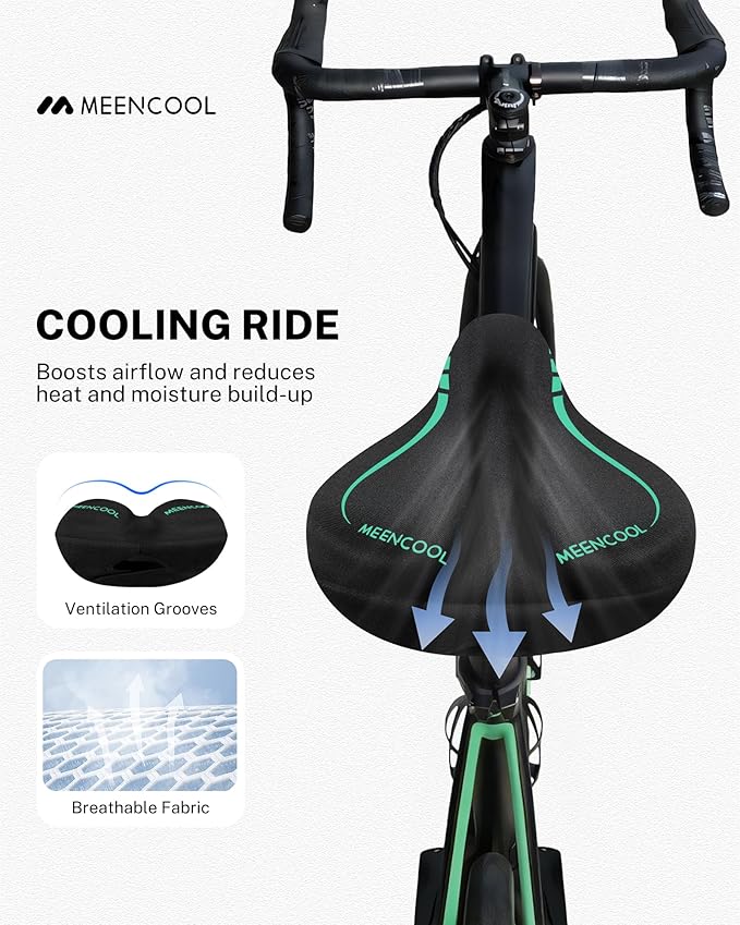 MEENCOOL Bike Seat Cushion - Gel Padded Bike Seat Cover for Men Women Comfort, Adjustable Velcro Secure Bicycle Seat Cushion Compatible with Peloton, Indoor & Outdoor Bicycle Seat(11"x7")