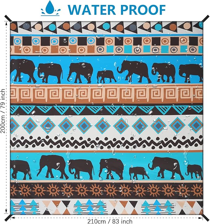 HIHOHO Beach Blanket Waterproof Sandproof Beach Mat for 1-8 Adults Quick Drying Durable Outdoor Picnic Mat for Beach Festival Travel Camping Hiking (Elephant-GN, 79"×83"(4 Person))