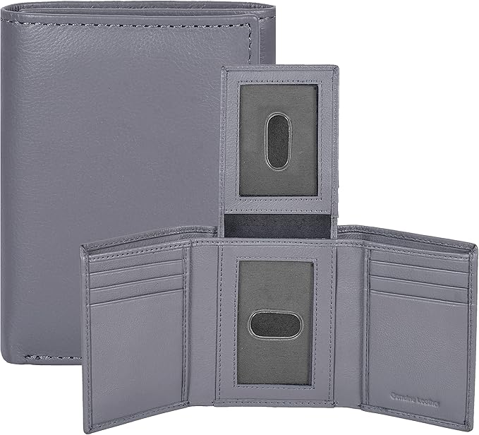 Real Leather Mens Trifold Wallet RFID Blocking Slim Minimalist Front Pocket - Thin & Stylish with ID Window in Gift Box