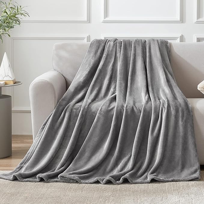 Hansleep Fleece King Size Blanket for Bed Grey, Super Soft Flannel Fuzzy King Size Gray Plush Cozy Blanket for All Seasons, Grey, King 90x108 Inches