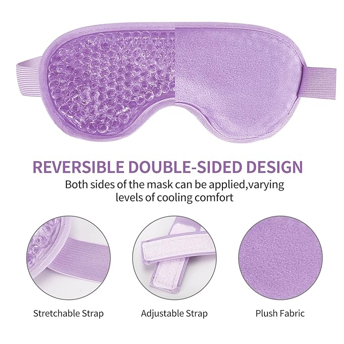 2PCS Gel Eye Mask Reusable Cold Therapy Gel Bead Eye Mask for Puffiness/Dark Circles/Eye Bags/Dry Eyes/Headaches/Migraines/Stress Relief, Cooling Compress (Purple)