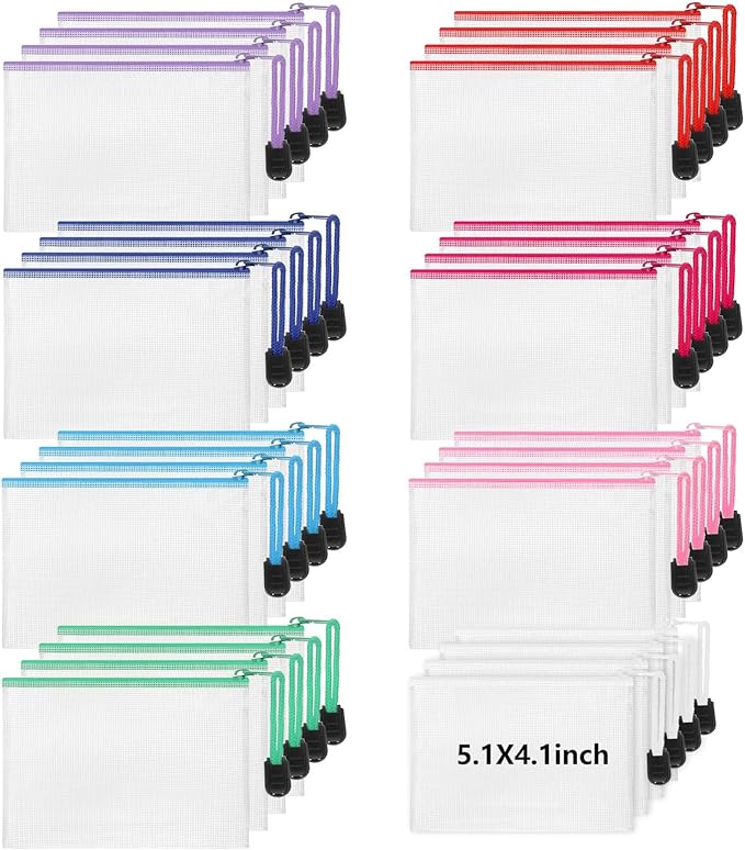 Jetec 32 Pcs Mesh Zipper Bags Toy Storage Bikini Organizer Bag Bolsas Para Guardar Trajes De Bano Waterproof Zipper Reusable Pouch Puzzle Multipurpose for Storage Office(Classic Color,5.1 x 4.1 Inch)