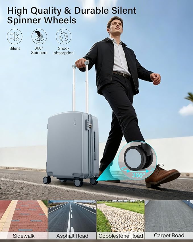 Hanke Expandable Carry On Luggage 22x14x9 Airline Approved, 20 Inch Hard Shell Suitcases with Wheels, Lightweight Travel Luggage Carry On Suitcase for Woman & Men with Tsa Lock(Grey)