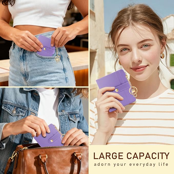 Jogjam Purple Rfid Ladies Wallet, Small Slim Thin Compact Credit Card Women Wallet, PU Leather Bifold Cash Zipper Coin Pocket ID Window for Female