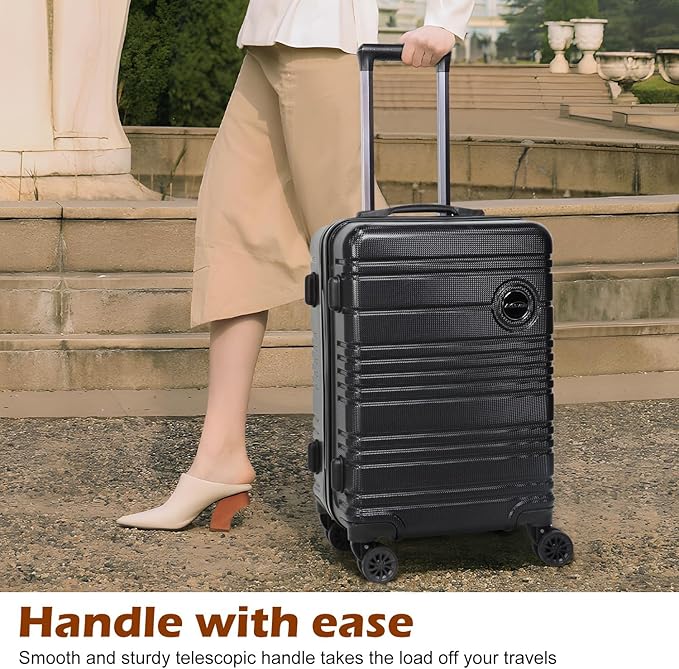 ABS+PC Carry on Luggage set with backpack 3 Pcs suitcace with Spinner wheels TSA Lock 20-In hardshell Lightweight Luggage set(Black)