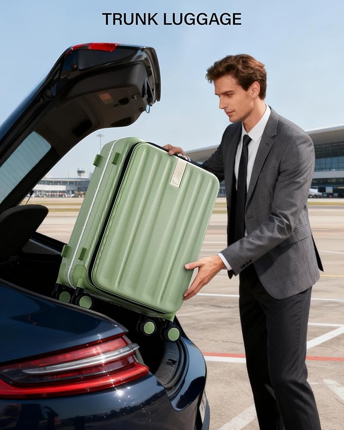 Hanke 26 Inch Large checked Luggage PC Hard Shell luggage Top Opening Aluminum Frame Travel Luggage Suitcases with Wheels for Woman Men.(Bamboo Green)