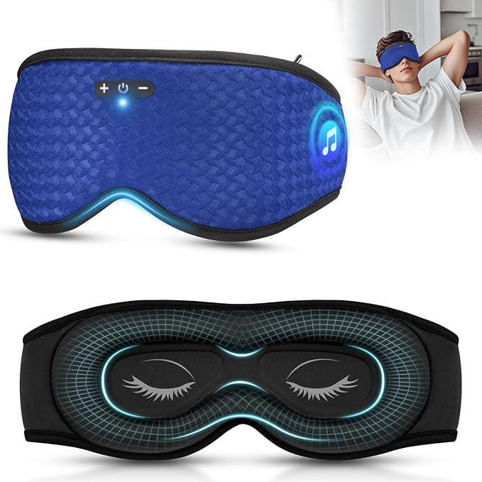 3D Sleep Mask with Bluetooth Headphones, Sleeping Headphones for Side Sleepers, Zero Eye Pressure, Adjustable Sleep Eye Mask, Ultra-Thin Stereo Speakers Perfect for Sleeping-Peacock Blue (Z-Dark Blue)