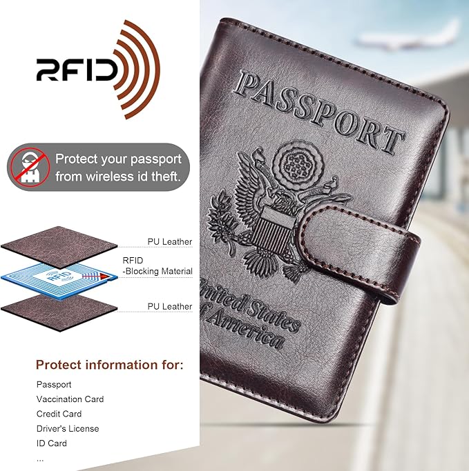 Herain Passport Holder for Travel Cruise Essentials, 2 Pcs Passport Cover Wallet Case Travel Gifts Women Men Family, RFID Passports Book Card Holders Travels Accessories Must Haves