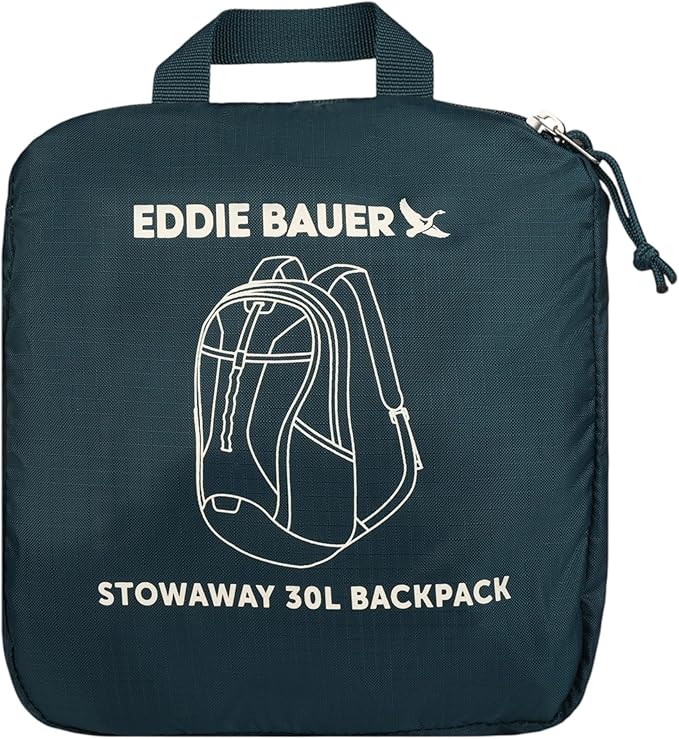 Eddie Bauer Stowaway Packable Backpack | Travel | Outdoor | Lightweight | Foldable | Durable | Ripstop Polyester | 30L - Marine