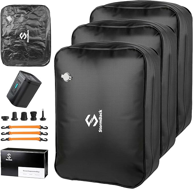 41L Travel Vacuum Bags with Pump, 180° Open,Compression Bags for Travel Luggage, Reusable IP67 Waterproof Vacuum Seal Packing Cubes for Carry On Suitcase and Backpack (3PC + Pump)