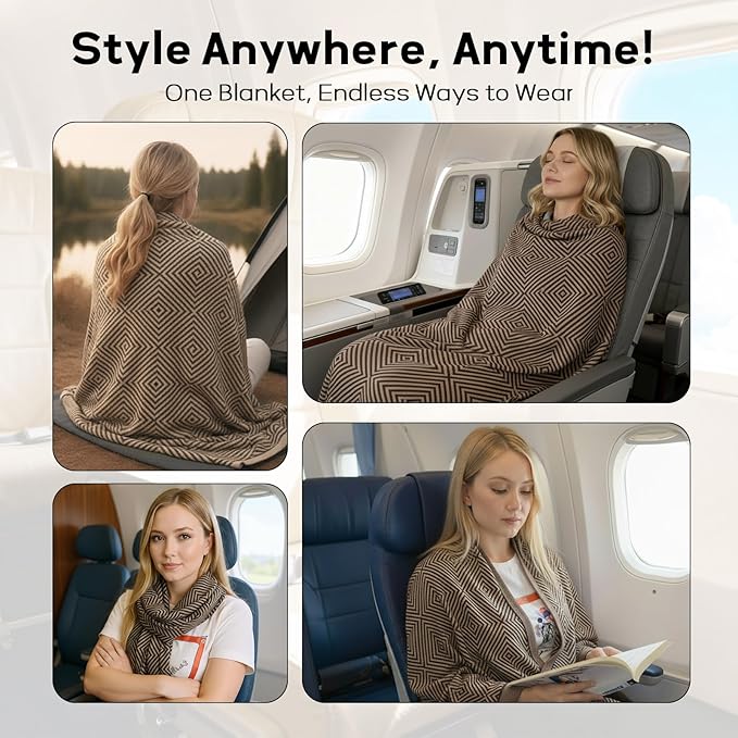 Travel Blanket Airplane - Ultra Soft & Lightweight Knit Design Compact Airplane Blanket,53x72 Inch,Stylish Travel Shawl Wraps for Flights,Office,Home Use,Travel Essentials & Gifts