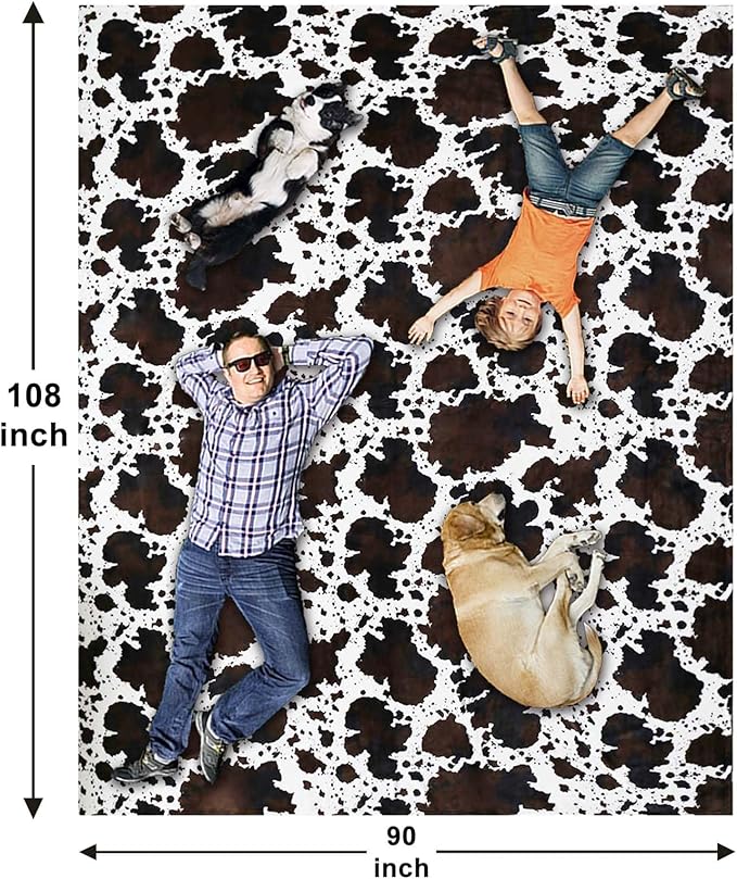 Bnuitland Brown Cow Print Blanket, Large Size 108x90 Inches with Storage Pouch, 300 GSM Double Sided Lightweight Fuzzy Decor, Super Soft Cozy Gift Flannel Fleece Blanket for Bed/Sofa/Couch/Outdoor
