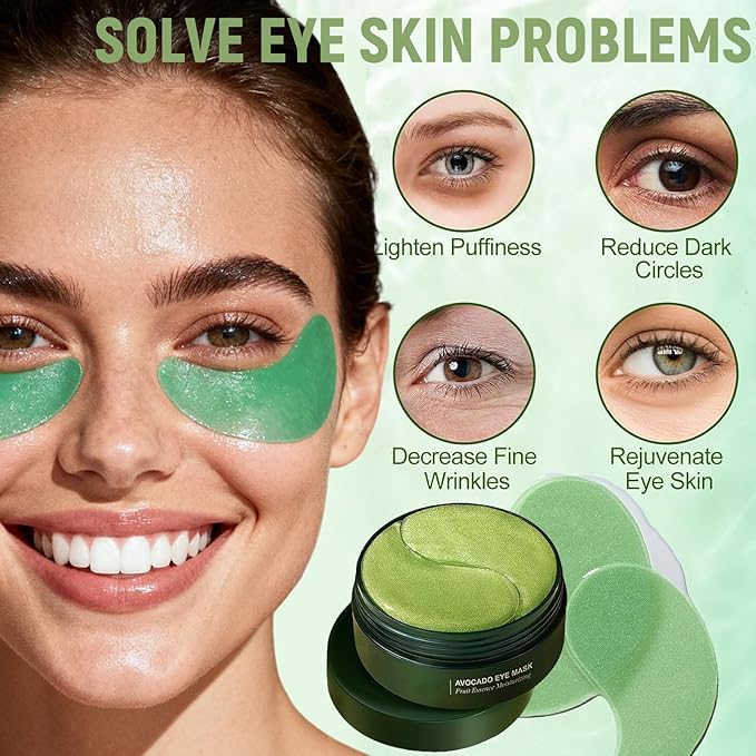 Eakroo 60 PCS Avocado Under Eye Patches, Eye Masks for Dark Circles and Puffiness, Moisturizing Eye Mask Skin Care, Eye Patches for Women, Improving Eye Skin Dryness, Reduce Fine Lines and Wrinkles