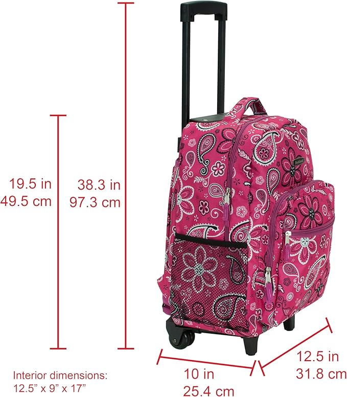 Rockland Double Handle Rolling Backpack, Bandana, 17"
