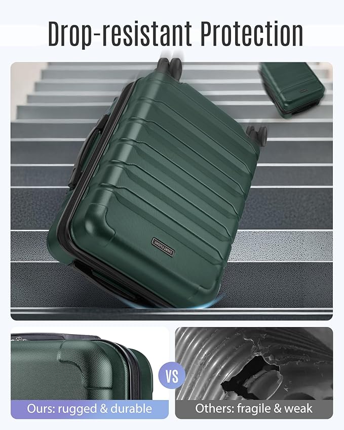 LIGHT FLIGHT Carry On Luggage 22x14x9 Airline Approved, Expandable Carry On Suitcases with Wheels, Lightweight Luggage, Durable Hard Shell 20 Inch Rolling Suit Case for Men Women Travel, Deep Green