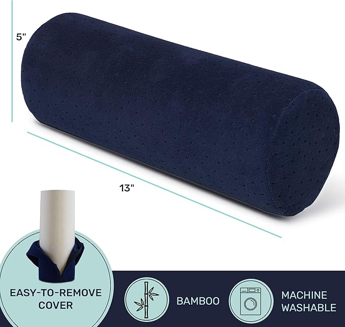 AllSett Health Round Cervical Roll Cylinder Bolster Pillow with Removable Washable Cover, Ergonomically Designed for Head, Neck, Back, and Legs || Ideal for Spine and Neck Support, Navy