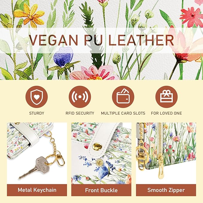 Jogjam Floral Flowers Rfid Ladies Wallet, Small Slim Thin Compact Credit Card Women Wallet, PU Leather Bifold Cash Zipper Coin Pocket ID Window for Female
