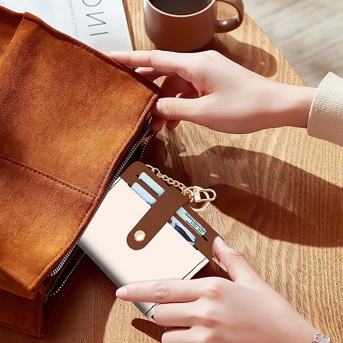 Airkit Small Wallets Woman RFID Blocking Leather Credit Card Holder - with ID Window - Card Wallets for Women - with Zipper Coin Purse - Keychain Wallet