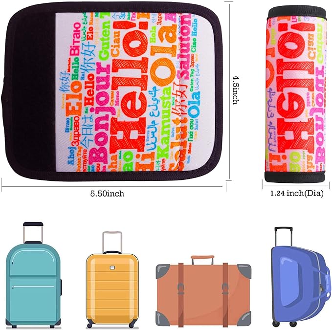 Luggage Handle Wrap for Suitcase-Printed Bright Neoprene Luggage Tags/Grips/Identifiers/Markers/Covers/Gripper for Suitcases Carry On Bags 5 Packs (Hello)