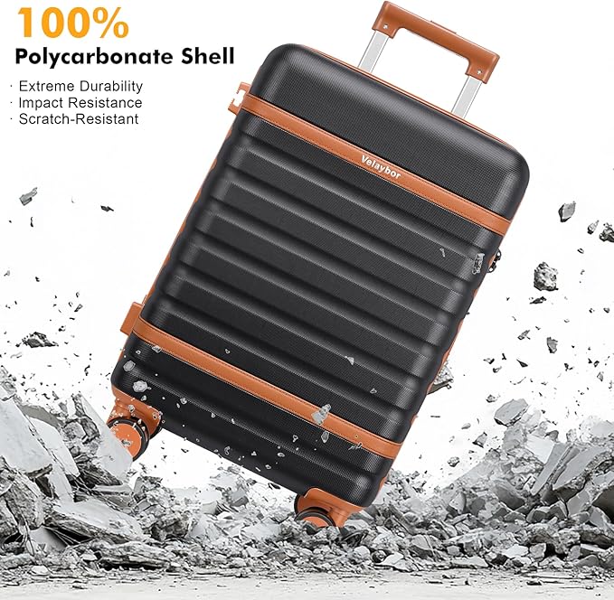 Luggage Sets 3 Piece with Spinner Wheels, Lightweight PC Hardside Suitcase with TSA Lock & YKK Zippers, 20 Inch Carry On Luggage with Travel Bag for Men and Women, Black