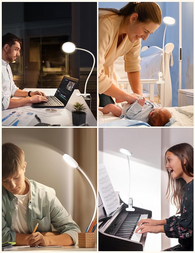 LiFMIRA Bed Lamp Clip on Light 8W 66 LED Reading Light for Bed White | 5 Colors 10 Brightness Dimmable, Eye Caring Metal Reading Lamp, Clip lamp for Bed Headboard Desk Home Office Dorm