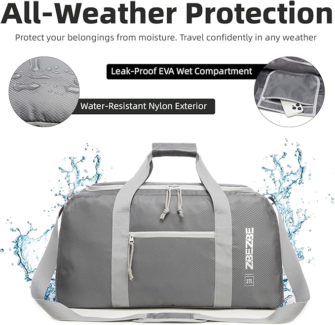 Foldable Travel Duffel Bag, Lightweight & Easy to Carry Water-Repellent Duffle Bag - 2-Way Zipper & Interior Pouch, Ideal for Weekend Trips, Daily Use,Camping，Sports
