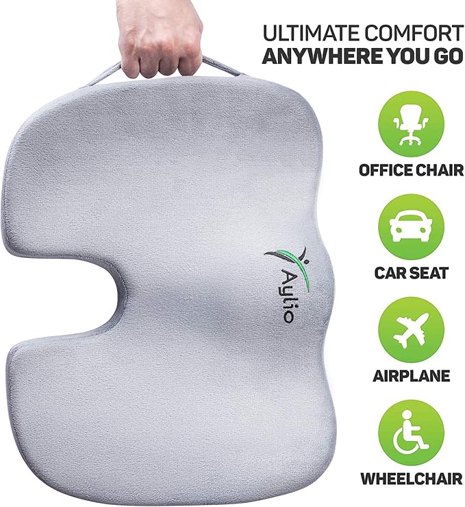 Seat Cushion for Desk Chair - Back Pain, Tailbone Relief, Coccyx, Butt, Hip Support - Ergonomic Office Chair Sciatica Car Pillow